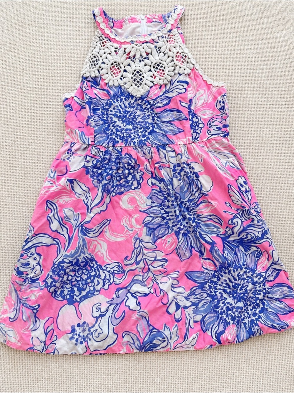 Lilly Pulitzer Pink & Blue Crochet Yoke Floral Dress
